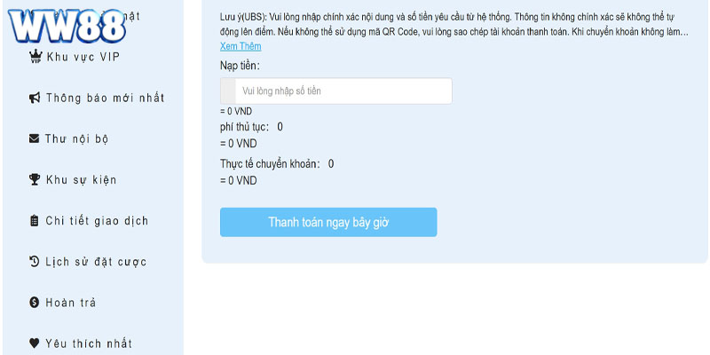 Hướng dẫn nạp tiền Trang chủ WW88 cùng người chơi mới